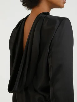 Bluse mit Wasserfallausschnitt Schwarz