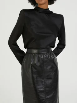 Bluse mit Wasserfallausschnitt Schwarz