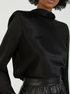 Bluse mit Wasserfallausschnitt Schwarz