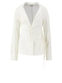 Bluse mit Wickel-Detail Crème