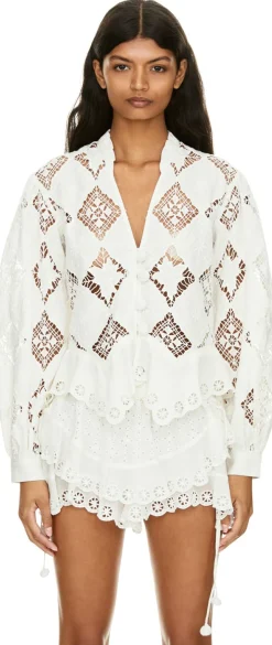 Bluse 'Nina' mit Stickereien aus Leinen Crème