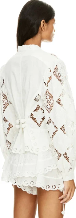 Bluse 'Nina' mit Stickereien aus Leinen Crème