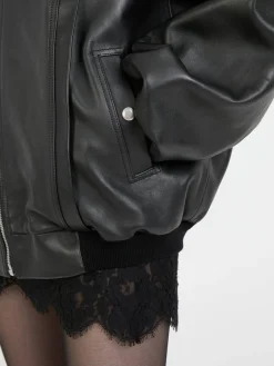 Bomberjacke aus Leder Schwarz