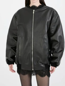 Bomberjacke aus Leder Schwarz