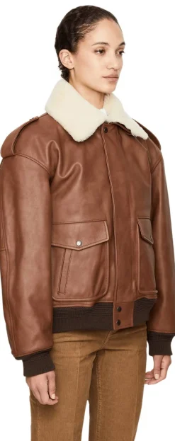 Bomberjacke aus Leder und Shearling Braun