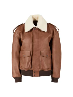 Bomberjacke aus Leder und Shearling Braun