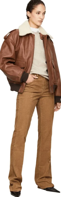 Bomberjacke aus Leder und Shearling Braun