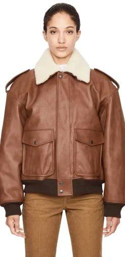 Bomberjacke aus Leder und Shearling Braun