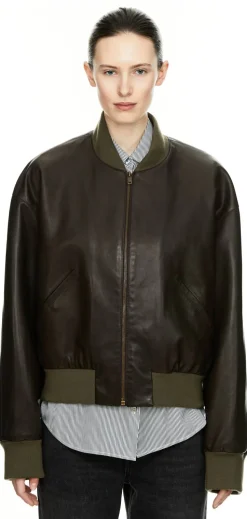 Bomberjacke 'Morisel' aus Leder Dunkelbraun