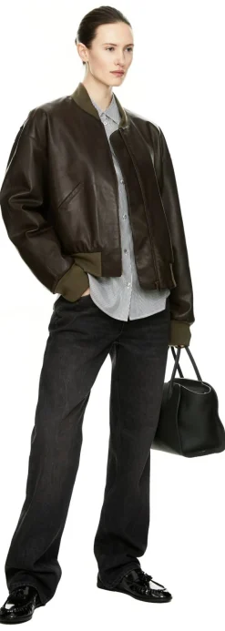 Bomberjacke 'Morisel' aus Leder Dunkelbraun