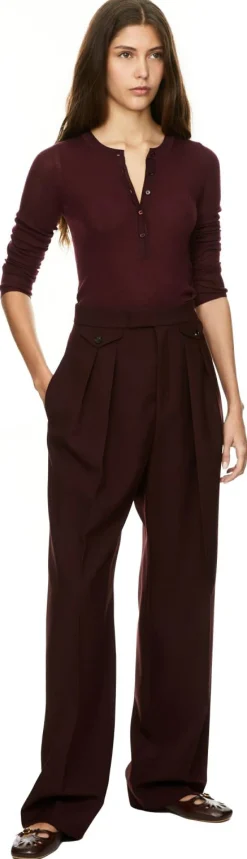 Bundfaltenhose aus Schurwolle Bordeaux