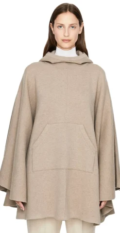 Cashmere-Cape mit Kapuze Beige