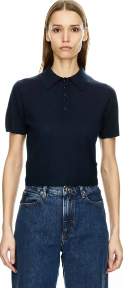 Cashmere-Pullover mit Polokragen Marineblau