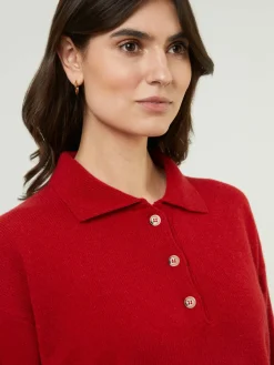 Cashmere-Pullover mit Polokragen Rot