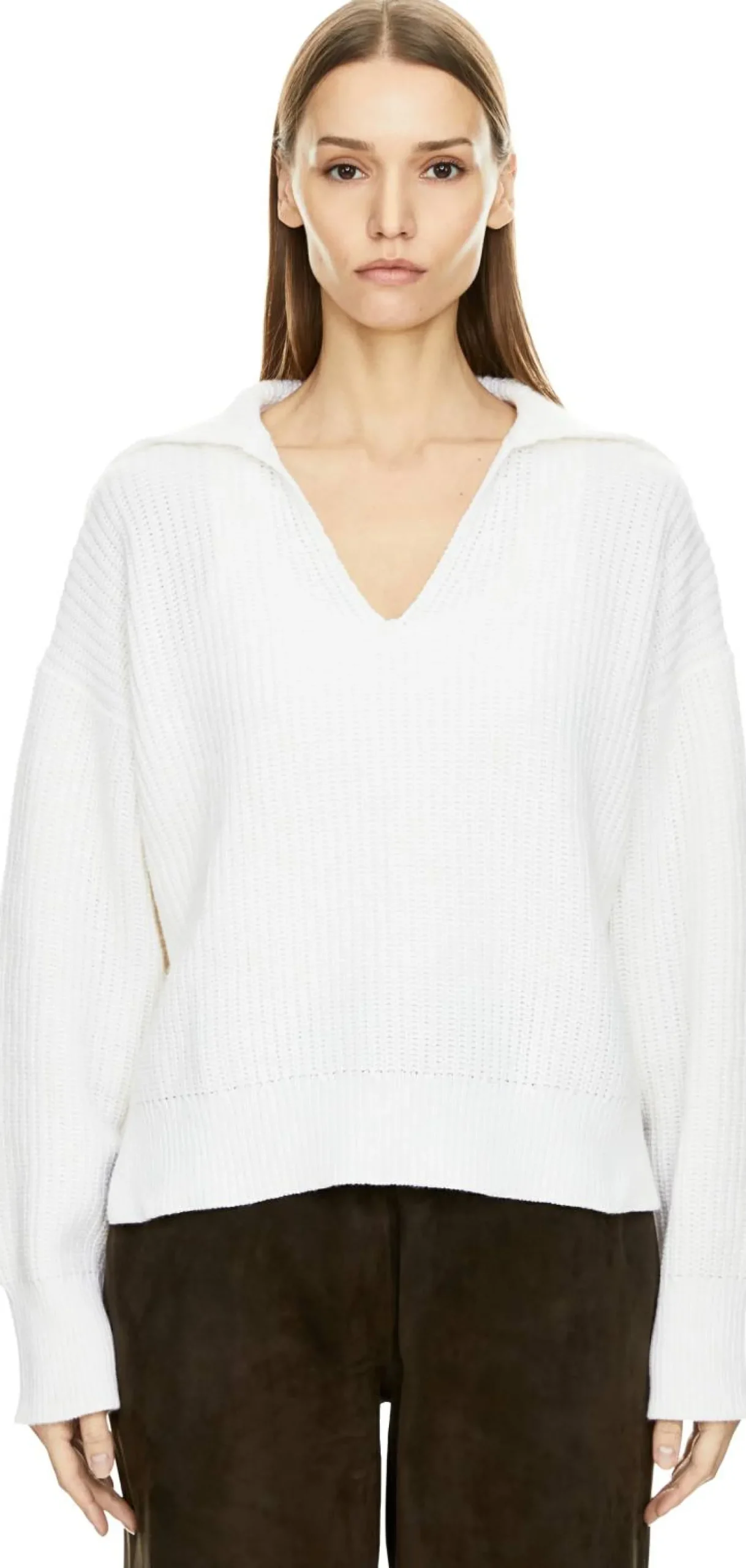 Cashmere-Pullover mit V-Ausschnitt Crème