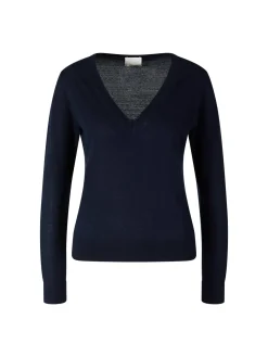 Cashmere-Pullover mit V-Ausschnitt Marineblau