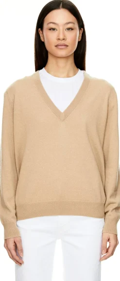 Cashmere-Pullover mit V-Ausschnitt Beige