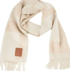 Cashmere-Schal mit LOEWE Anagram Lederaufnäher Beige