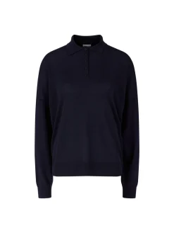Cashmere-Seidenpullover 'Lilia' mit Polokragen Navy
