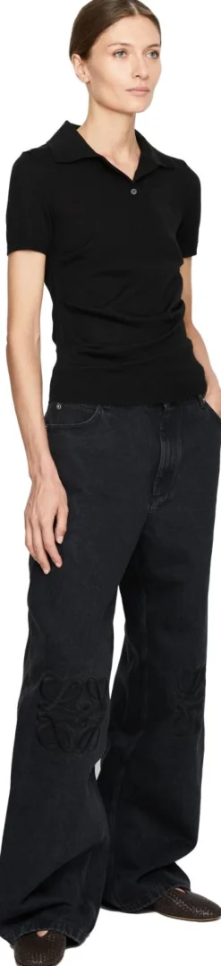 Cashmere-Seidenshirt mit Polokragen Schwarz