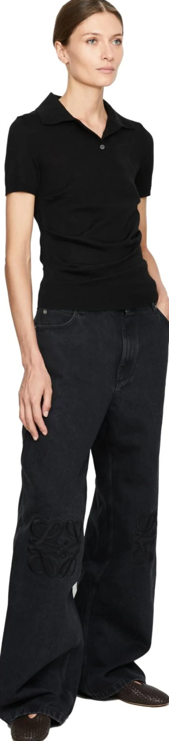 Cashmere-Seidenshirt mit Polokragen Schwarz