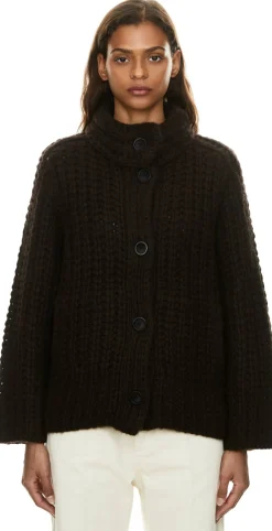 Cashmere-Seidenstrickjacke 'Vigdis Long Handstrick' Schokolade
