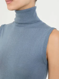 Cashmere-Seidentop mit Rollkragen Hellblau