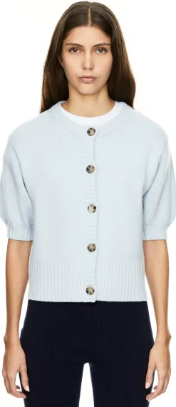 Cashmere-Strickjacke mit Ballonärmel Hellblau
