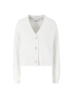 Cashmere-Strickjacke mit Ballonärmeln Weiß