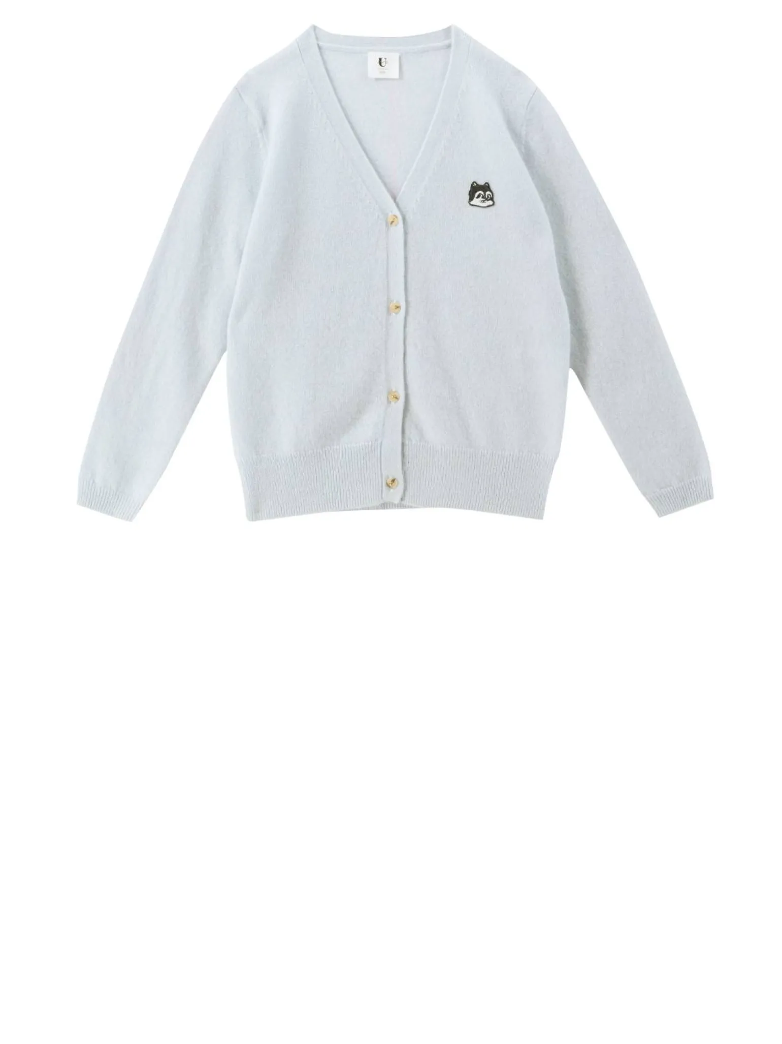 Cashmere-Strickjacke mit Patch Eisblau