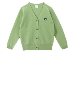 Cashmere-Strickjacke mit Patch Hellgrün