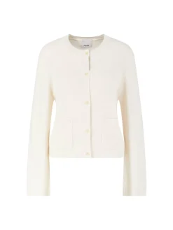 Cashmere-Strickjacke mit Trompetenärmel Crème