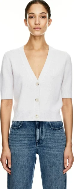 Cashmere-Strickjacke mit V-Ausschnitt Hellgrau