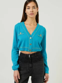 Cashmere-Strickjacke Türkis