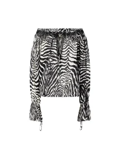 Chiffon-Bluse mit Zebra-Muster Schwarz