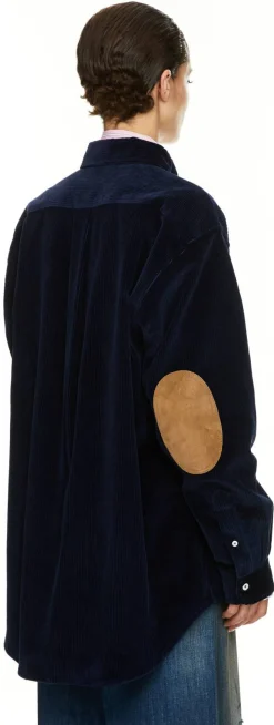 Cordhemd mit Wildleder Details Marineblau