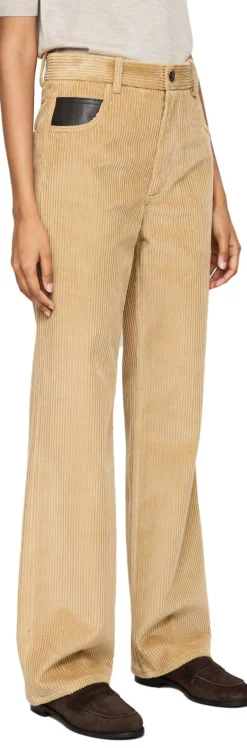 Cordhose mit Lederbesatz Beige