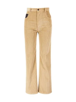 Cordhose mit Lederbesatz Beige
