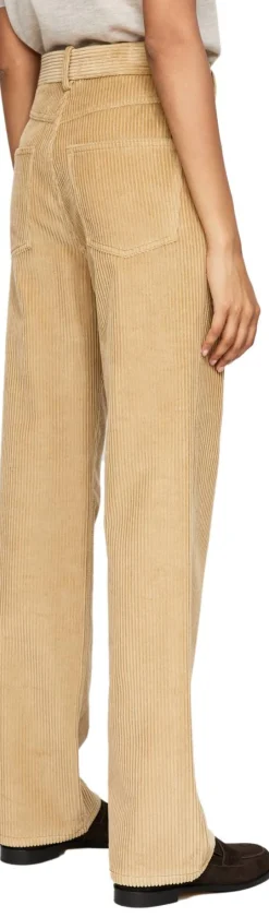 Cordhose mit Lederbesatz Beige