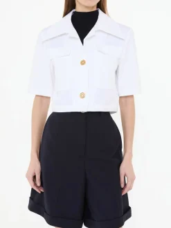 Cropped Blousonjacke mit kurzen Ärmeln Weiß
