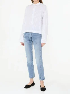 Cropped Bluse Gestreift Weiß/Schwarz