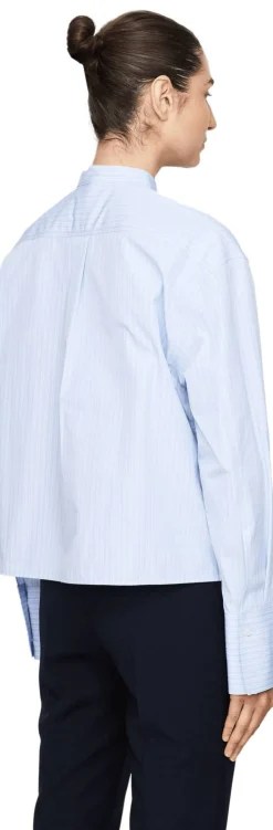 Cropped Bluse Hellblau/Weiß