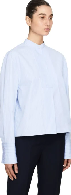 Cropped Bluse Hellblau/Weiß