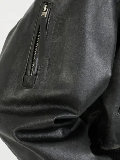 Cropped Bomberjacke aus Leder Schwarz