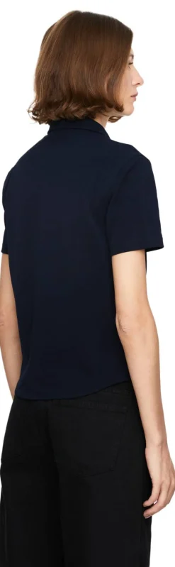 Cropped Hemd mit Logo-Stickerei Marineblau
