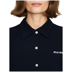 Cropped Hemd mit Logo-Stickerei Marineblau