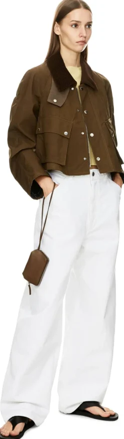 Cropped Jacke 'Barn' mit Cordkragen Olivgrün