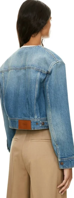Cropped Jeansjacke Blau