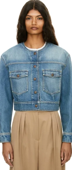 Cropped Jeansjacke Blau