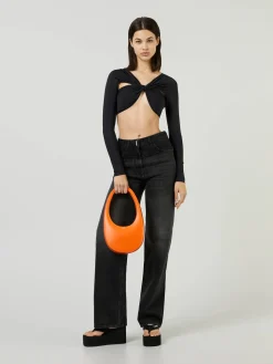 Cropped-Langarmshirt Schwarz